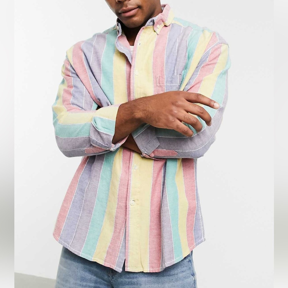 ASOS DESIGN 90s oversized drop shoulder shirt in pastel stripe